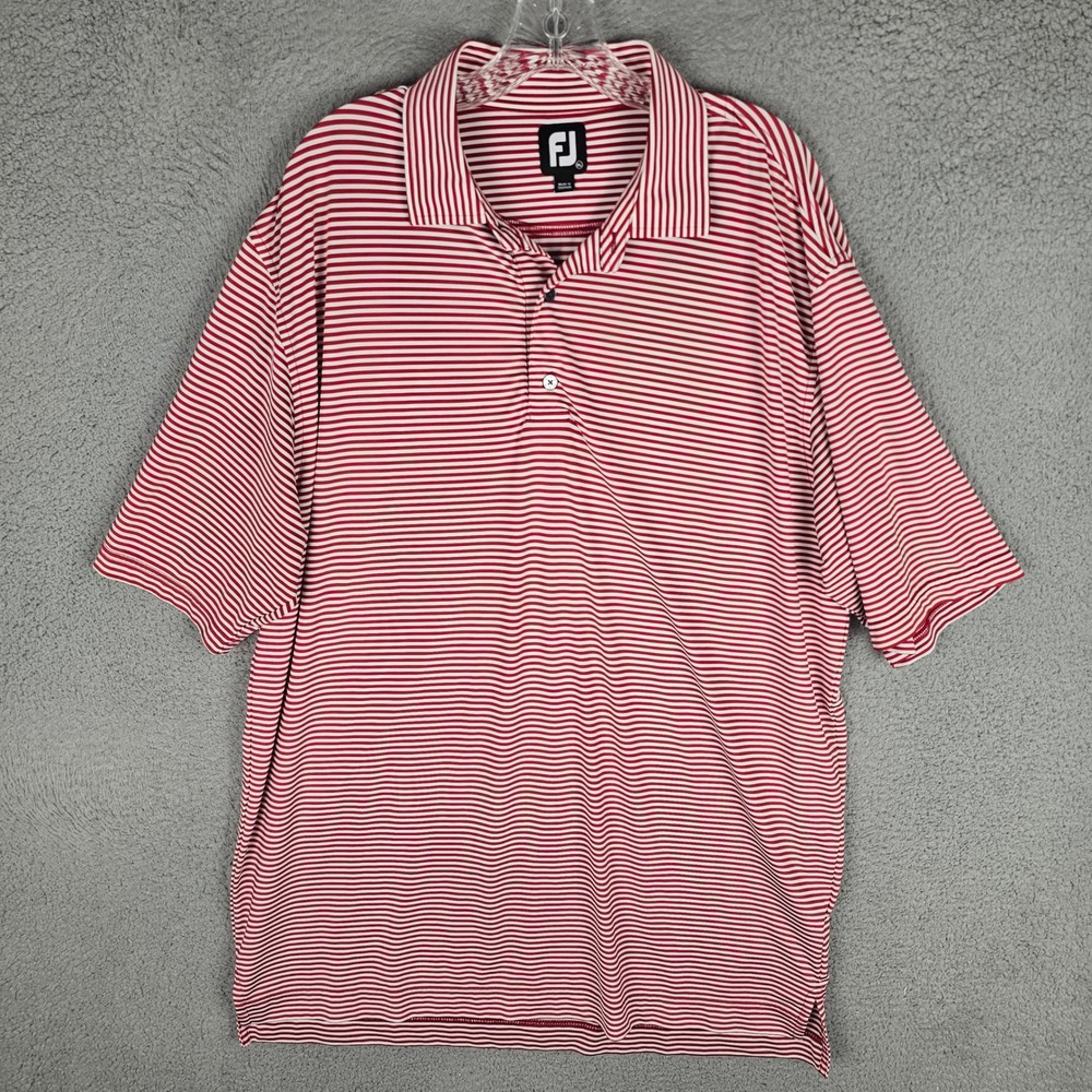 FootJoy Polo Men XL Red Striped Golf Performance Stretch Short Sleeve Shirt